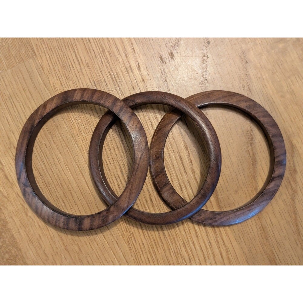 Vintage Wooden Dark Brown Bangle Bracelets Different Shaped Lot of 3 Boho Chic